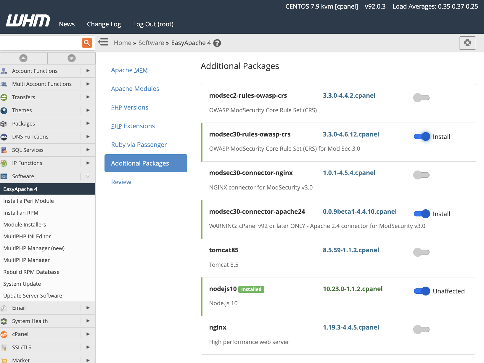 cPanel Install ModSecurity3