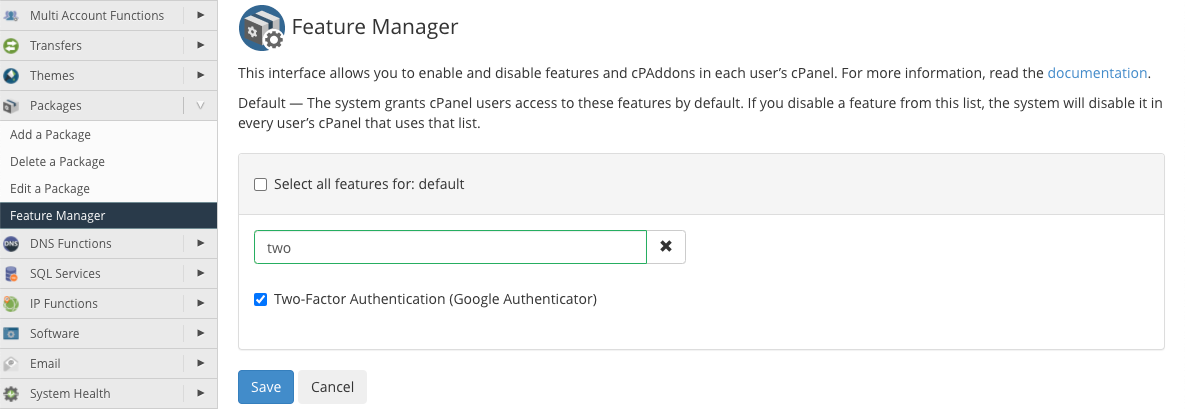 cPanel Add Two Factor Authentication To Default