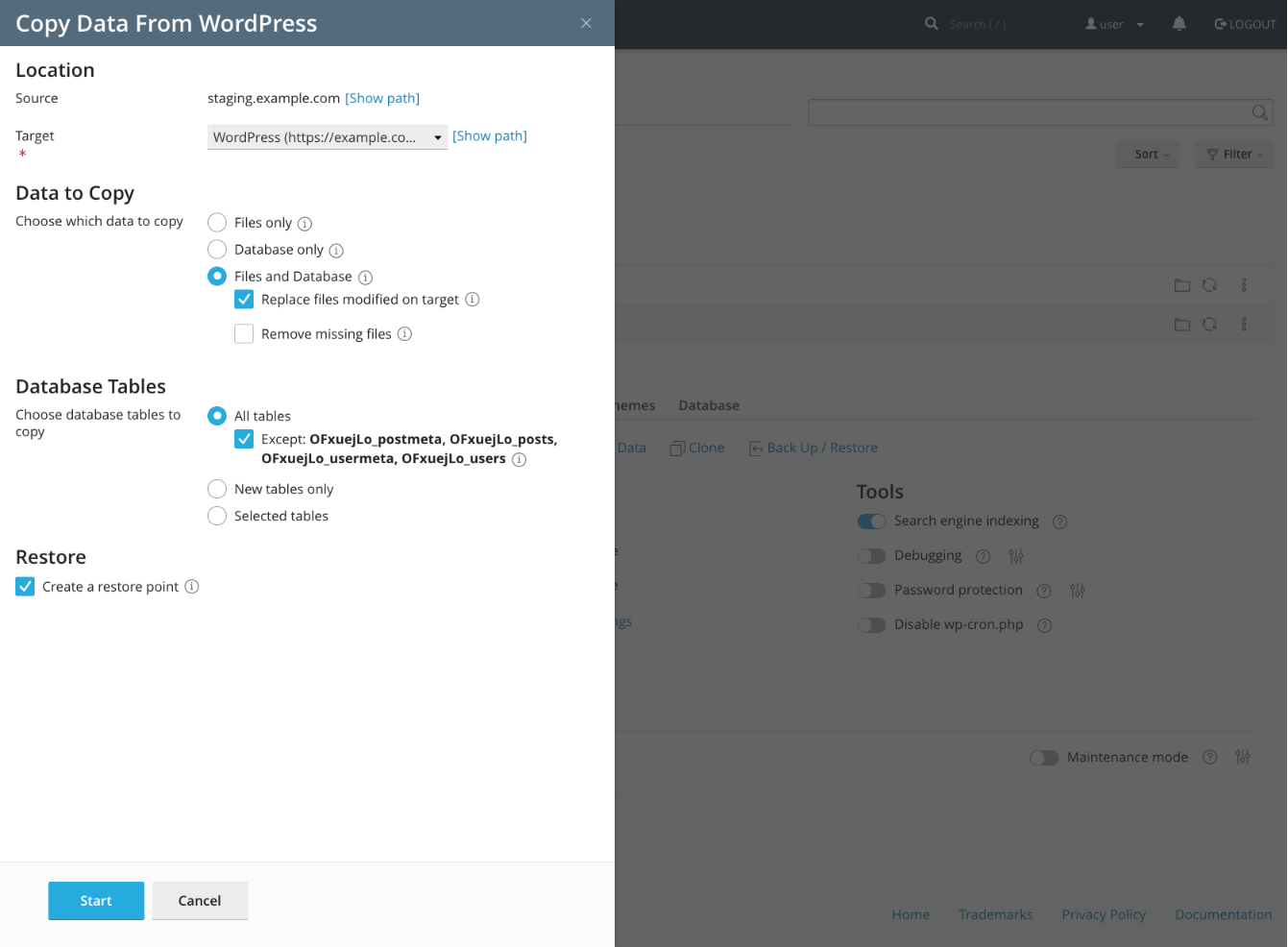 cPanel WordPress Staging Site Copy To Production